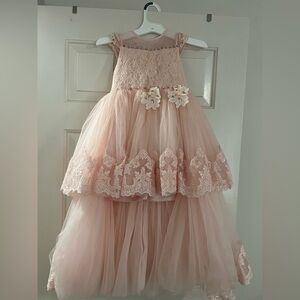 Girls' Formal Tulle Lace Dress in Blush Pink